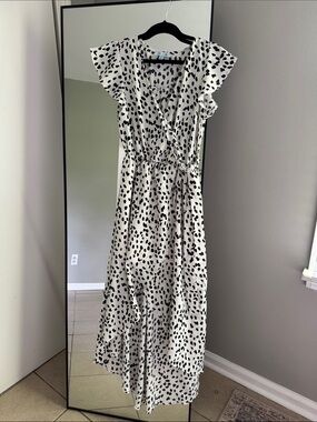 She + Sky White and Black Dalmatian Print Wrap Maxi Dress